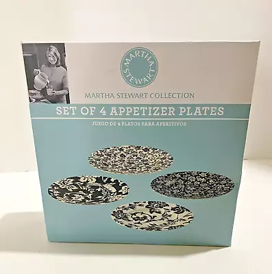 Martha Stewart Geneva Floral Collection Appetizer Plates  (4) Black & White • $34.99