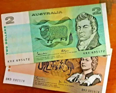 Genuine Old $1 & $2 Paper Banknotes   2 Notes   Pair Money Currency • $7.95