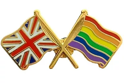 Union Jack & LGBT Rainbow Friendship Flags Metal Badge • £1.95