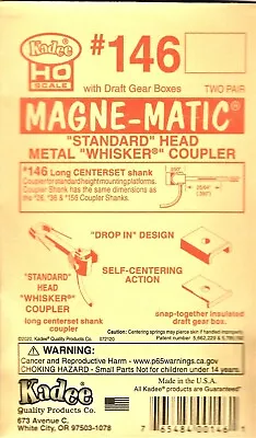 HO Scale Kadee #146 Whisker Metal Couplers W/Long 25/64  Centerset Shank (2) Pr • $5.99