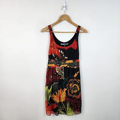 Desigual Dress Womens Medium Multicoloured Floral Sleeveless Mesh Arty Quirky  • $39.90