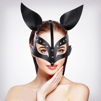 £11.86 • Buy Masquerade Party Cat Fox Mask Punk Style PU Leather Animal Half Face Bunny Masks