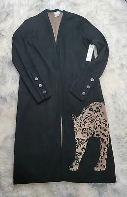 NWT CHICO'S WOMEN'S KNIT CHEETAH MAXI CARDIGAN SWEATER BLACK  Sz 0 US SMALL $139 • $52.95