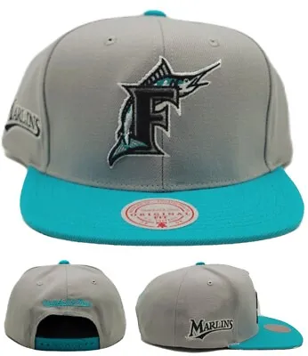 Florida Marlins New Mitchell & Ness Miami Gray Teal Blue Era Snapback Hat Cap • $29.69