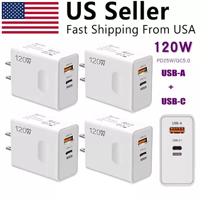 4 Pack USB C Wall Charger 2 Ports PD TYPE-C + QC 5.0 Fast Charger Power Adapter • $18.75