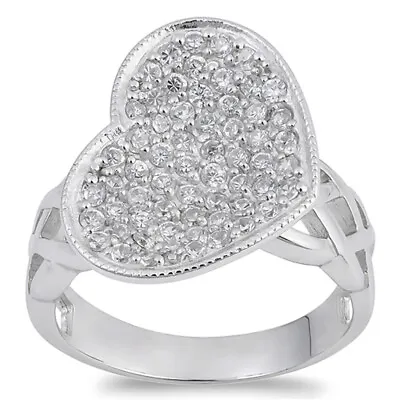 White CZ Beautiful Micro Pave Heart Promise Ring Sterling Silver Band Sizes 6-9 • $20.99