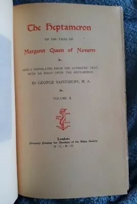 Margaret Queen Of Navarre: The Heptameron Vol. II. Aldous Society 1903 Hardcov • $19.95