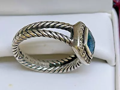 David Yurman Petite Albion Ring Blue Topaz And Diamonds • $99.99