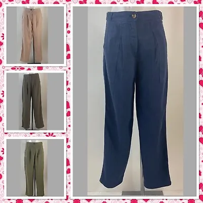 £14.95 • Buy Ladies New Ex M&S  Linen Mix Straight Leg Trousers Size 6-24