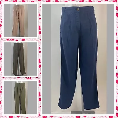 Ladies New Ex M&S  Linen Mix Straight Leg Trousers Size 6-24 • £14.95