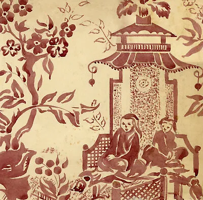 Mid-century Textile Design – Chinoiserie 18th-century Motif 1953 • £38