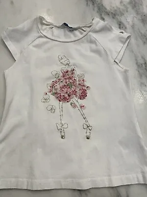 Mayoral Girls Flower Girl White W/pink Short Slit Sleeve Top Size Age 10 • $12