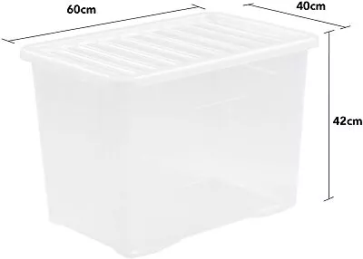 80 Litres CLEAR PLASTIC Large Storage Box With Lids Strong Nestable Home Office • £15.99