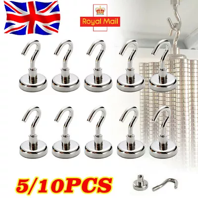 5/10 Pack Heavy Duty Magnetic Hooks Hanger Hold Neodymium Strong Magnet Set • £4.29