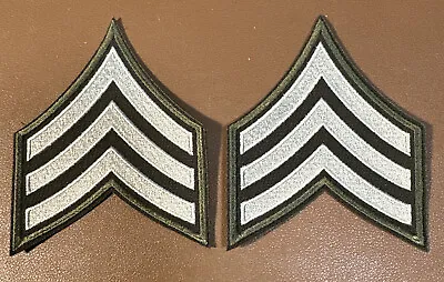 Pair US Army Military Sergeant Rank Chevron Insignia  Patch-3 Gold Stripes Green • $5
