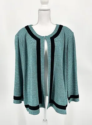 MISOOK Turquoise Blue Black Open Cardigan Sweater Jacket Acrylic Knit Size 3X • $33.60