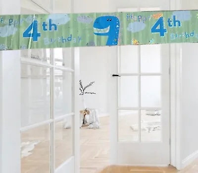Dinosaur Themed Happy 4th Birthday Door/wall 9ft Party Banner Decorations • £2.65