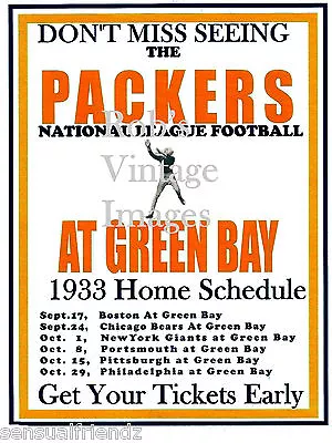 Green Bay Packers Home Schedule Game Poster 1933 NFL Vintage Football  Print • $9.98