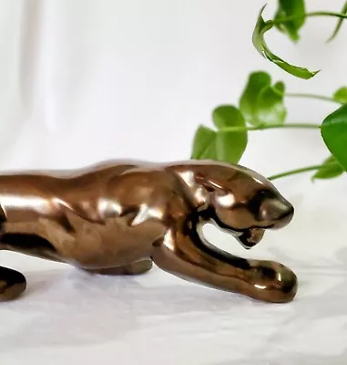 Rare Vintage Ceramic Large 20  Stalking Panther Unique Bronze Glaze Pottery • $47.25