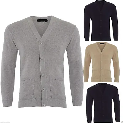 Mens Plain Knitted V Neck Buttoned Cardigan Fine Cotton Knitwear Warm Top Size • £13.95