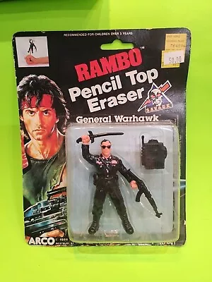 Vintage 1986 Rambo Movie General Warhawk Pencil Top Eraser New In Package Sealed • $19.99