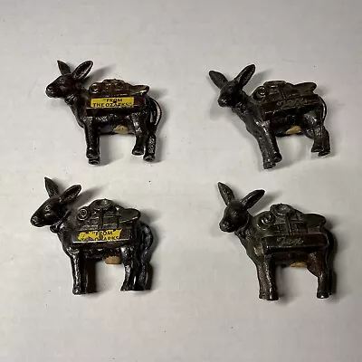 Vintage Metal Donkey Salt And Pepper Shakers Souvenir Set Of 4 With Corks SP4-05 • $20