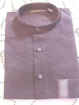Men's Black Banded Collar Dress Shirt Size Large Long Sleeve By John Henry NEW • $25.91
