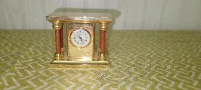 VINTAGE Miniature  Solid Brass Case Clock Mantle Wood Made In Holland  • $20