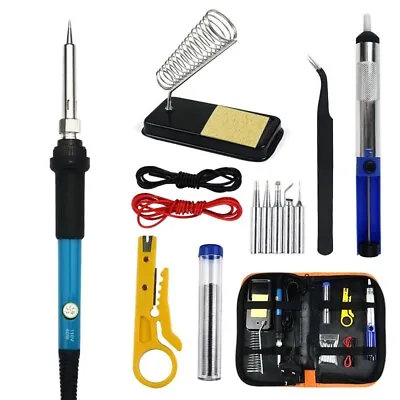 60W Soldering Iron Kit Electronics Welding Irons Solder Tools Adjustable Temp UK • £12.39