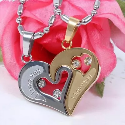 Xmas Gift Heart Necklace For Couples His And Her Pendants Love Puzzle Matching • $6.99