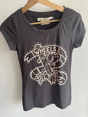 Wheels And Dollbaby Logo Diamante Charcoal T-shirt Size AU 8 US 4 • $40
