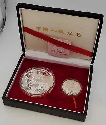 China 1987 Panda Two Coin Silver Proof Set 1oz & 5oz W/ Box & COA 10 & 50 Yuan • $499.01