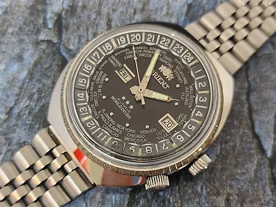 RARE Vintage ORIENT WD WORLD DIVER STAINLESS STEEL GENTS 2 WINDOWS AUTOMATIC 2. • $299.98