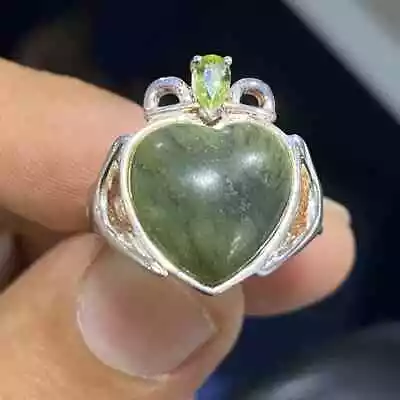 QVC Connemara Marble White Topaz Or Peridot Claddagh Ring Pre-Owned Jewelry • $0.99