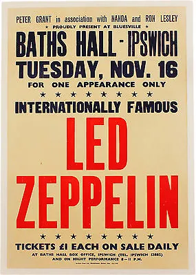 $19.99 • Buy Led Zeppelin      1970's  Vintage  Concert  Poster  Ipswich UK  England