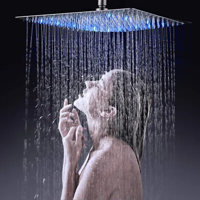 8 10 12 16  LED Shower Head Rainfall Square Top Sprayer For Shower Faucet • $45