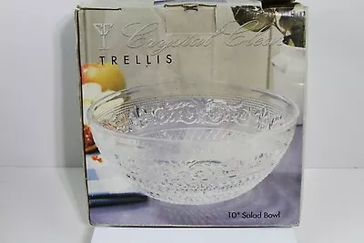 Vintage Crystal Clear Trellis 10  Salad Bowl #301412 With Fluer De Lis Design • $42.49