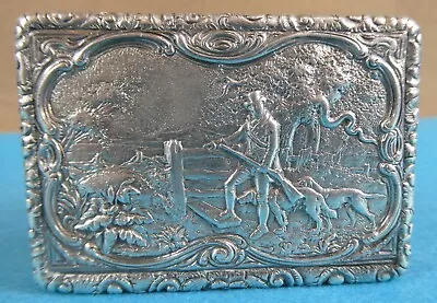 Rare Cast Sterling Silver Snuff Box Hunter Dogs Trees 138gm Nathaniel Mills 1841 • £1595