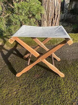 Vintage Wood And Canvas Folding Camp Stool Chair Cottage Fishing Seat • $30