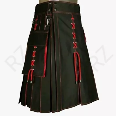 $89.99 • Buy Authentic Scottish Kilt - Kiltish Black & Red Utility Kilts For Men