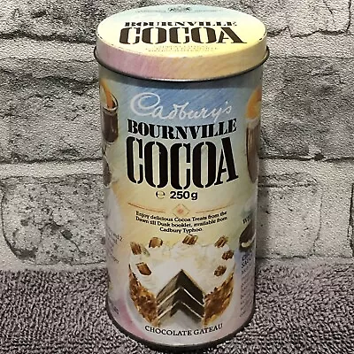 6” Tall Vintage Cadbury’s BOURNVILLE COCOA Powder Tin With Cocoa Recipes Design • £14.95