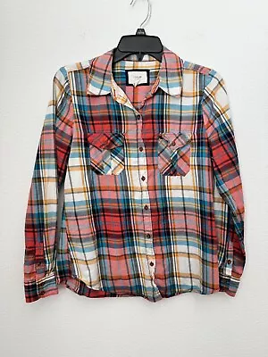 I Love H81 Forever21 Plaid Women's Button Down Shirt Long Sleeve Size Medium • $7.49