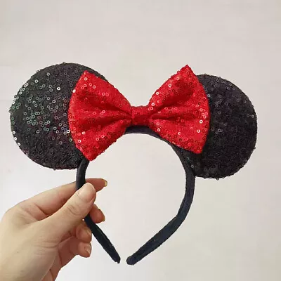 Minnie Mouse Classic Red Bow Black Ears Sequin Headband Favors Costume Headwear • $9.69