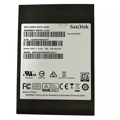 SanDisk SSD Z400S 64GB SD8SBAT-064G-1122 SATA-6Gbps MSATA Solid State Drive • £23.99