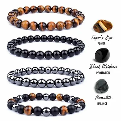 Men’s Magnetic Stone Natural Obsidian Hematite Bracelets Black Tiger Eye Beads  • £3.18