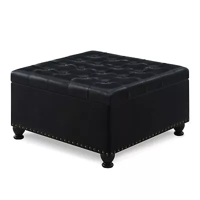 Storage Ottoman Large Square PU Backless Wooden Leg Upholstered Button Tufted • $213.99