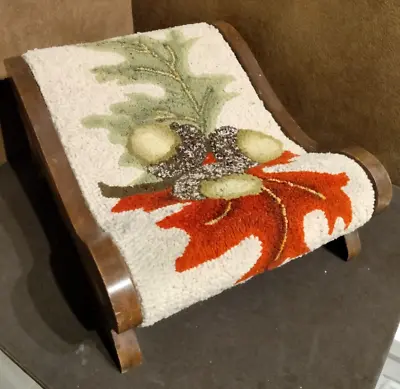 Vintage Padded Latch Hook Oak Leaves & Acorns Design Sleigh Gout Footstool • $95