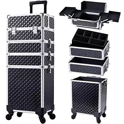 Rolling Makeup Train Case Large Storage Cosmetic Trolley 4 In 1 Large Capacit... • $105.88