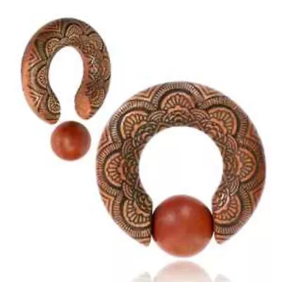 Pair Sawo Wood Cbr Ear Weights Ornate Carving Mandala Spirals Gauges Hoops Plugs • $31.99