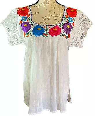 Mexican Embroidered Multi-Color Women's S Blouse Handmade Peasant Top Bohemia • $19.99